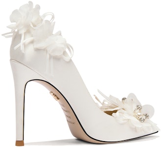 Lily Wei 珍珠水鑽花卉輕便鞋 細跟 高筒鞋 10cm 女款 白色 Order Lily Wei 珍珠水鑽花卉輕便鞋 細跟 高筒鞋 10cm 女款 白色