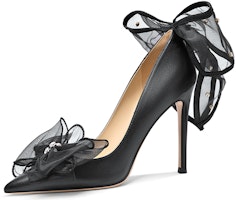 (Women) Lily Wei Slip-On High Heels 'Black Diamond Ribbon Bow' NN-160 (Women) Lily Wei Slip-On High Heels 'Black Diamond Ribbon Bow' NN-160