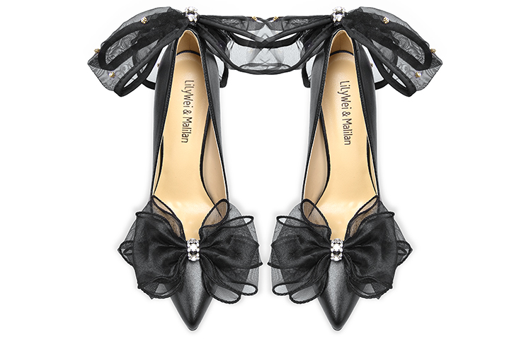 (W) Lily Wei Slip-On High Heels 'Black Diamond Ribbon Bow' 圖 3