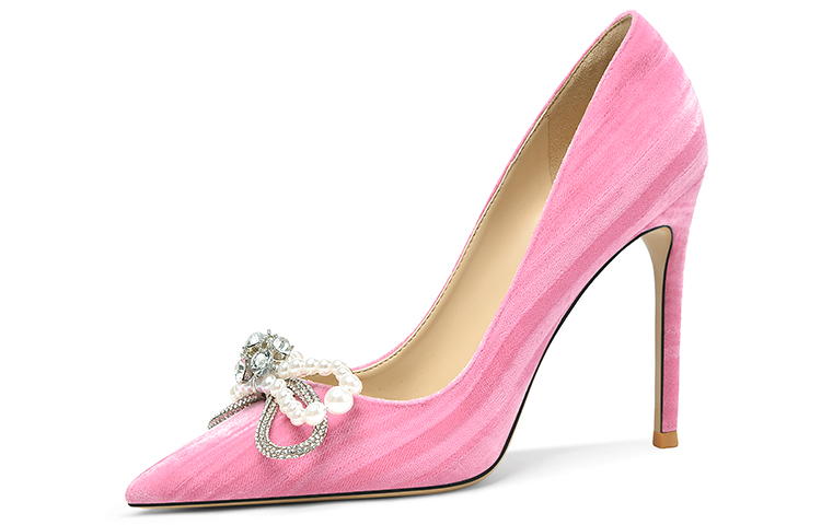 (Women) Lily Wei Slip-On High Heels 'Pink Butterfly Knot with Rhinestones' NN-159