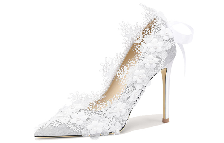 (Women) Lily Wei Slip-On High Heels 'Silver Floral Pearl' NN-121