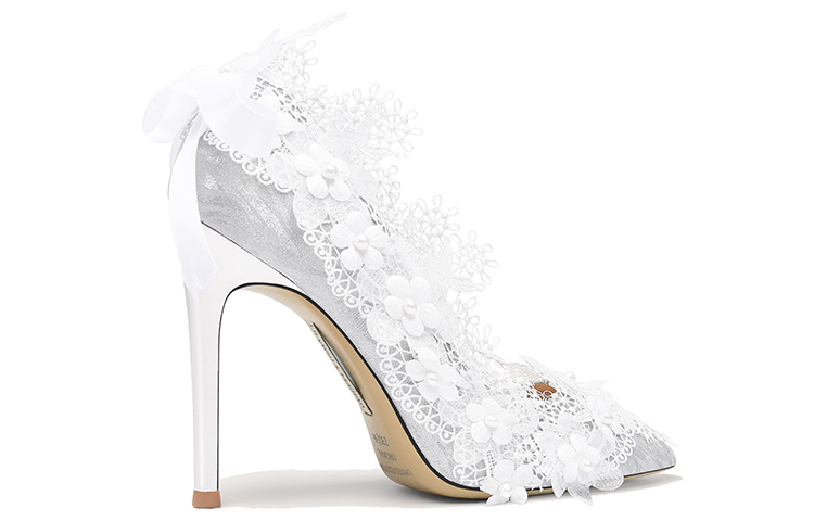 Order (W) Lily Wei Scarpe con Tacco Slip-On ''Argento Floreale Perla'' NN-121