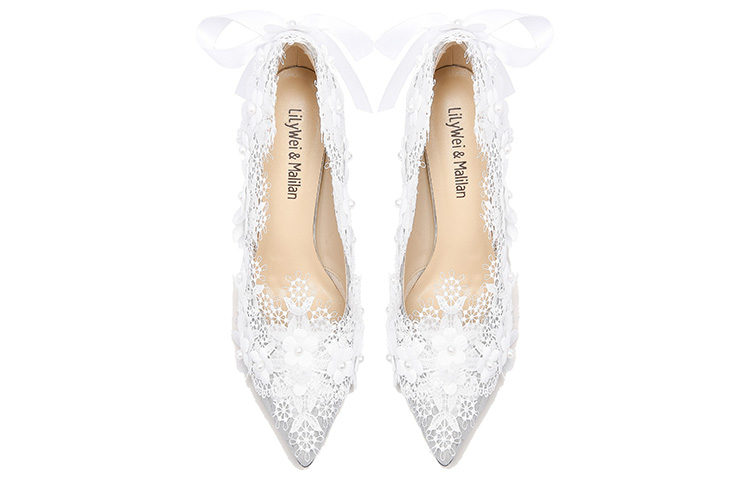 Lookbook (W) Lily Wei Scarpe con Tacco Slip-On ''Argento Floreale Perla'' NN-121