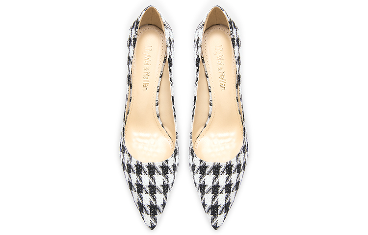 Lookbook Lily Wei 織物 格紋 一腳蹬 細跟 高跟鞋 10cm 女款 千鳥格