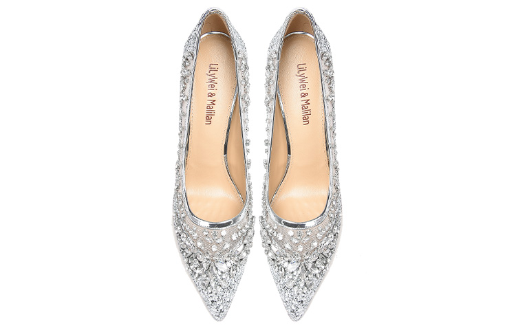 Lookbook 莉莉薇水鑽一腳蹬細跟高跟鞋 3cm 女款 銀色