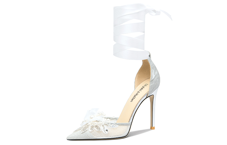 (Women) Lily Wei Stiletto 10cm 'Silver Mesh Crystal Ribbon' NN-389