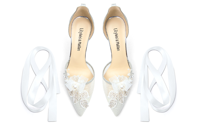 Lookbook (Women) Lily Wei Stiletto 10cm 'Silver Mesh Crystal Ribbon' NN-389