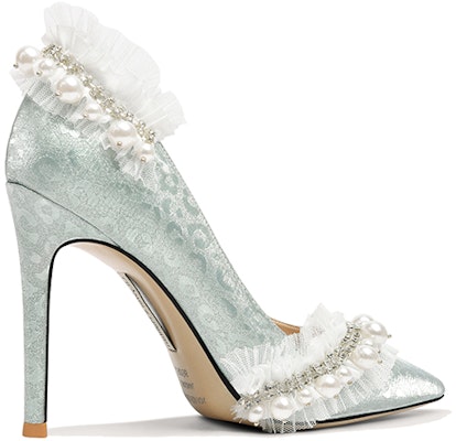 (Women) Lily Wei Stiletto 'Aquamarine Lace and Pearl' NN-224 Order (Women) Lily Wei Stiletto 'Aquamarine Lace and Pearl' NN-224