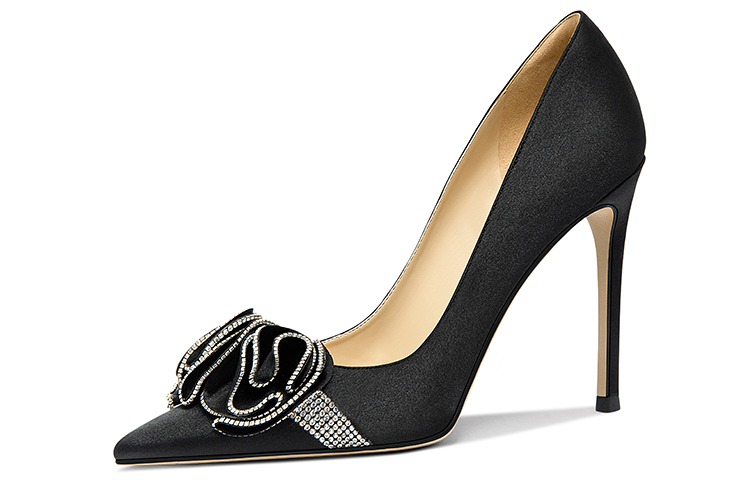 (Women) Lily Wei Stiletto 'Black Floral Rhinestone' NN-522