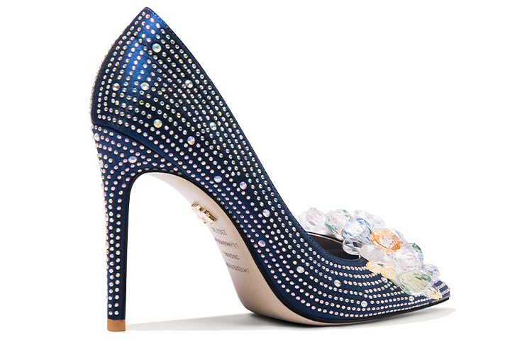 Order Lily Wei 織物 尖頭重工燙鑽舒適休閒簡約 細跟 高跟鞋 10cm 女款 藍色