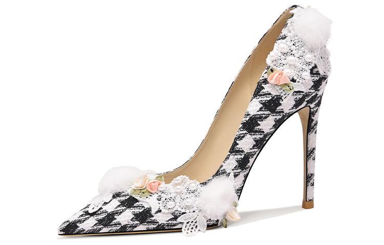 (Women) Lily Wei Stiletto 'Floral Pearl Checkered' NN-262