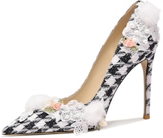 (Women) Lily Wei Stiletto 'Floral Pearl Checkered' NN-262 (Women) Lily Wei Stiletto 'Floral Pearl Checkered' NN-262