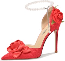 (Women) Lily Wei Stiletto 'Floral Pearl Red' NN-247 (Women) Lily Wei Stiletto 'Floral Pearl Red' NN-247
