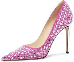 (Women) Lily Wei Stiletto 'French Elegance Rhinestone Hot Pink' NN-453 (Women) Lily Wei Stiletto 'French Elegance Rhinestone Hot Pink' NN-453