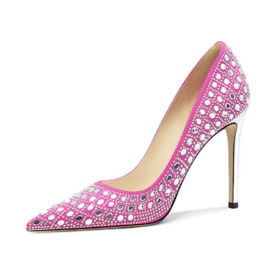 (W) Lily Wei Stiletto 'French Elegance Rhinestone Hot Pink'