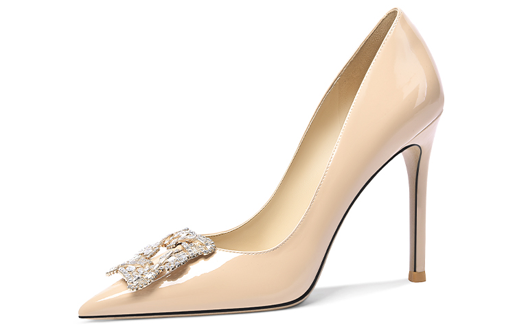 (Women) Lily Wei Stiletto 'Nude Patent Crystal Buckle' NN-229