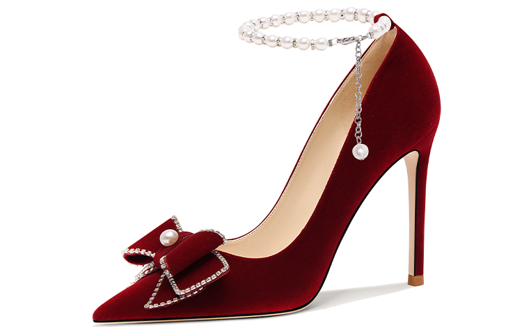 (Women) Lily Wei Stiletto 'Red Suede Pearl Butterfly' NN-559