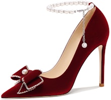 (Women) Lily Wei Stiletto 'Red Suede Pearl Butterfly' NN-559 (Women) Lily Wei Stiletto 'Red Suede Pearl Butterfly' NN-559
