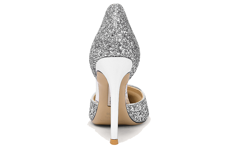 Shop Lily Wei 尖頭閃片時尚 細跟 高筒鞋 女款 銀色