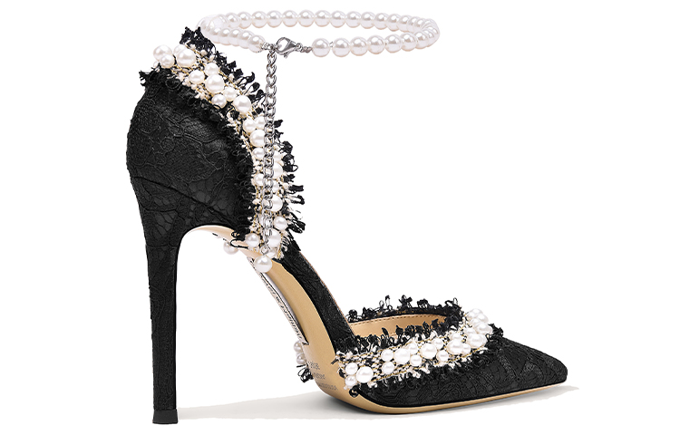 Order 莉莉韋 墨竹 超纖皮 珍珠碎花 細跟 高跟鞋 10cm 女款 黑色