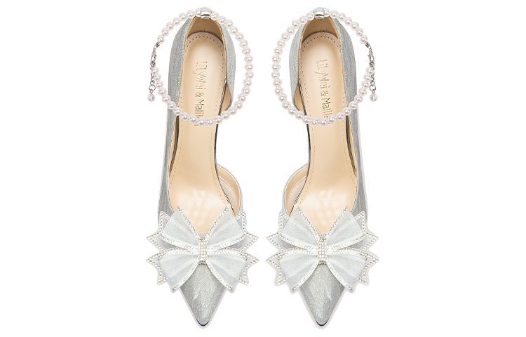 Lookbook (Women) Lily Wei Stiletto Heels 'Silver Pearl Crystal Bow' NN-548-a
