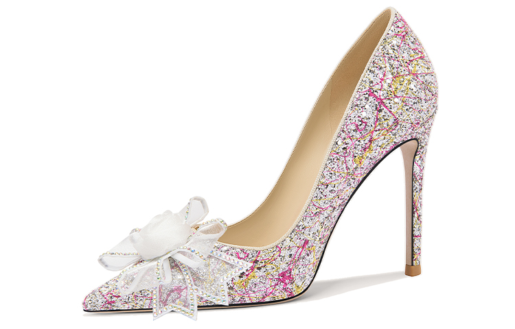 (Women) Lily Wei Stiletto Heels 'Sparkling Pink Gemstone Flower Bow' NN-552