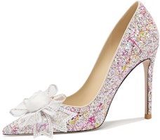 (Women) Lily Wei Stiletto Heels 'Sparkling Pink Gemstone Flower Bow' NN-552 (Women) Lily Wei Stiletto Heels 'Sparkling Pink Gemstone Flower Bow' NN-552