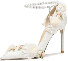 (Women) Lily Wei Stiletto Heels 'White Pearl Floral' NN-297 (Women) Lily Wei Stiletto Heels 'White Pearl Floral' NN-297