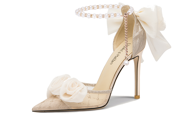 (Women) Lily Wei Stiletto High Heels 'Champagne Floral Pearl' NN-432