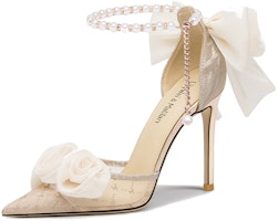 (Women) Lily Wei Stiletto High Heels 'Champagne Floral Pearl' NN-432 (Women) Lily Wei Stiletto High Heels 'Champagne Floral Pearl' NN-432