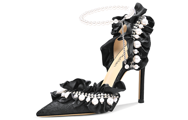Buy (W) Lily Wei Tacones de Aguja 'Cinta de Perlas Negro' NN-248
