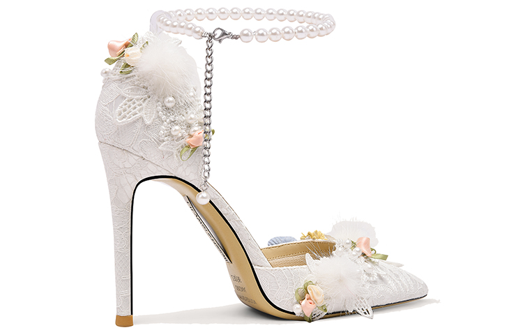 (W) Lily Wei Stiletto High Heels White 'Floral Pearl Buckle Strap' 圖 2