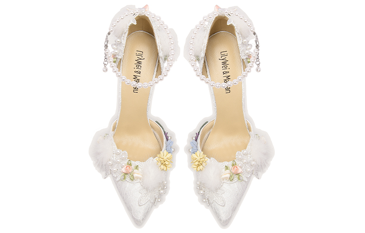 (W) Lily Wei Stiletto High Heels White 'Floral Pearl Buckle Strap' 圖 3