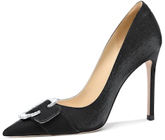 (Women) Lily Wei Stiletto Mules 'Black Crystal Buckle' NN-526 (Women) Lily Wei Stiletto Mules 'Black Crystal Buckle' NN-526