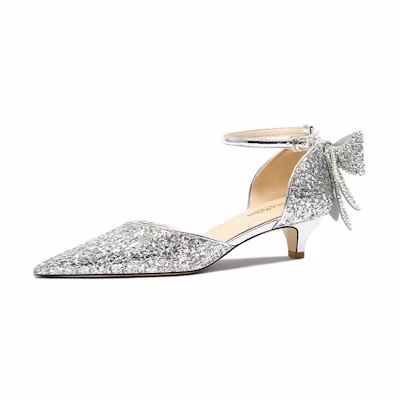 (W) Lily Wei Stiletto Sandals 'Silver Sequin Butterfly Knot'