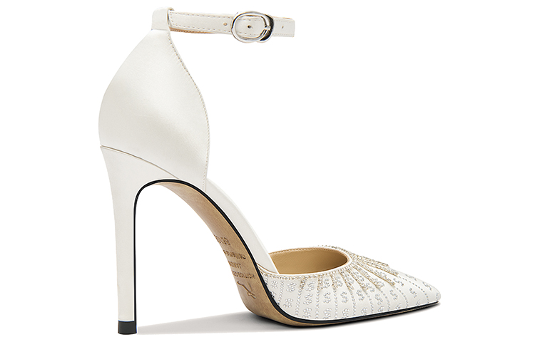 Order 百合玮 水鑽一字式扣帶 細跟 高跟鞋 8公分 女款 白色