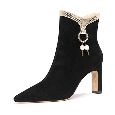 (W) Lily Wei Suede Fashion Side Zip Ankle Boot '7.5cm Heel'
