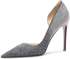(Women) Lily Wei Suede High Heels Grey 'French Crystal Stiletto' NN-468 (Women) Lily Wei Suede High Heels Grey 'French Crystal Stiletto' NN-468