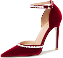 (Women) Lily Wei Suede Pearl Strap Stiletto 'Red' NN-536 (Women) Lily Wei Suede Pearl Strap Stiletto 'Red' NN-536