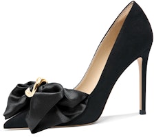 (Women) Lily Wei Suede Slip-On 'Black Metal Bow' NN-542 (Women) Lily Wei Suede Slip-On 'Black Metal Bow' NN-542