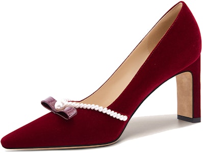 (W) Lily Wei Tacones Altos Confort de Terciopelo y Perlas 'Rojo Terciopelo' M1-101 Buy (W) Lily Wei Tacones Altos Confort de Terciopelo y Perlas 'Rojo Terciopelo' M1-101