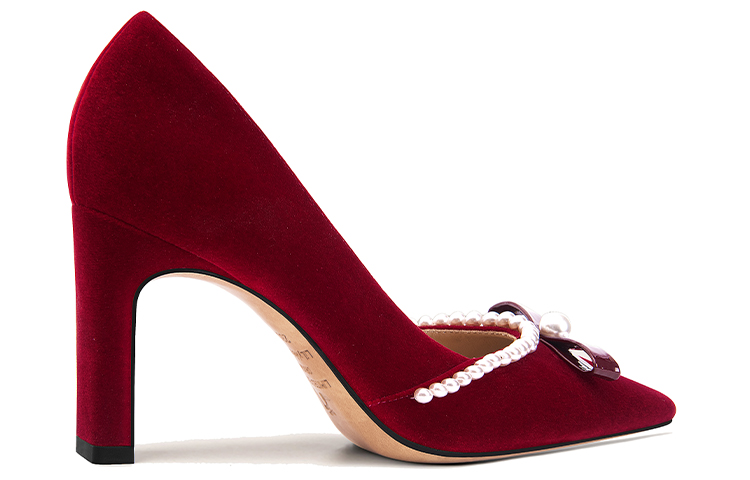 Order (W) Lily Wei Tacones Altos Confort de Terciopelo y Perlas 'Rojo Terciopelo' M1-101