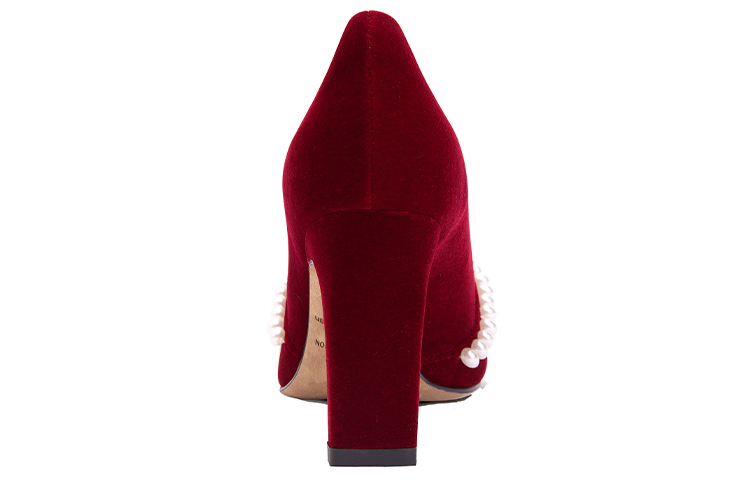Shop (W) Lily Wei Tacones Altos Confort de Terciopelo y Perlas 'Rojo Terciopelo' M1-101