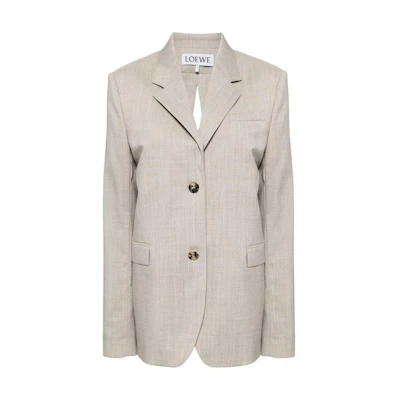 (Women) LOEWE Beige Single-Breasted Oversized Blazer with Back Tie Detail. S359Y03X77-2863