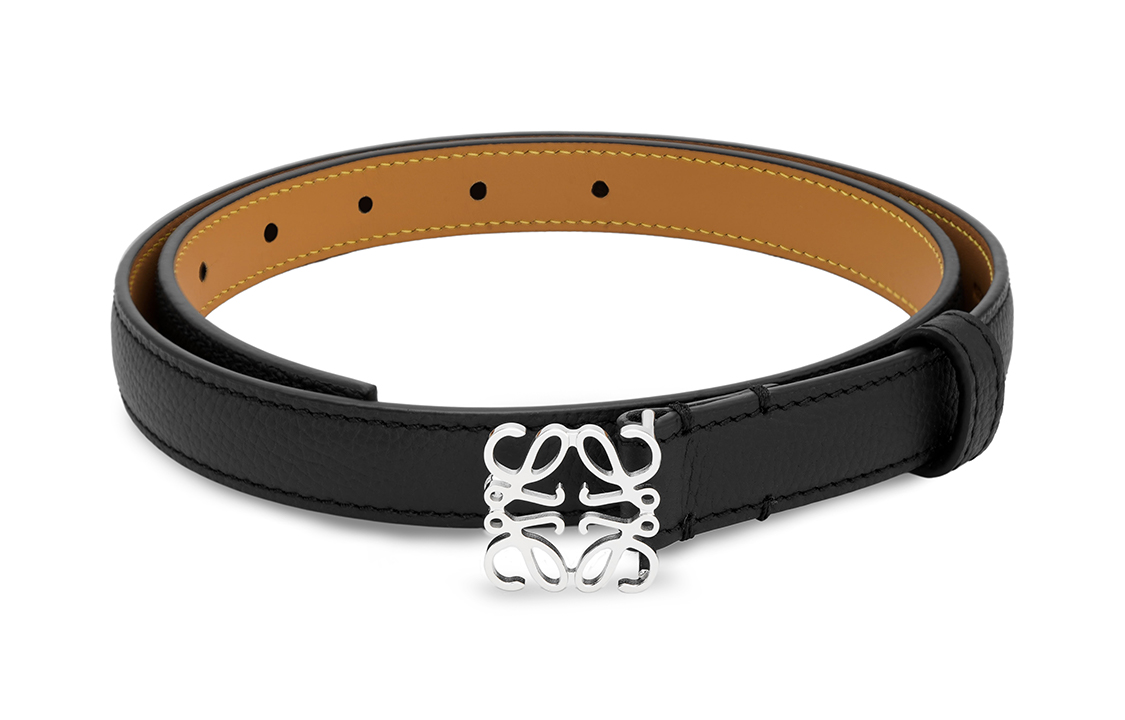 (Women) LOEWE  Black Calfskin Leather Belt with Metal Logo Buckle 2cm Wide E619Z15X031341