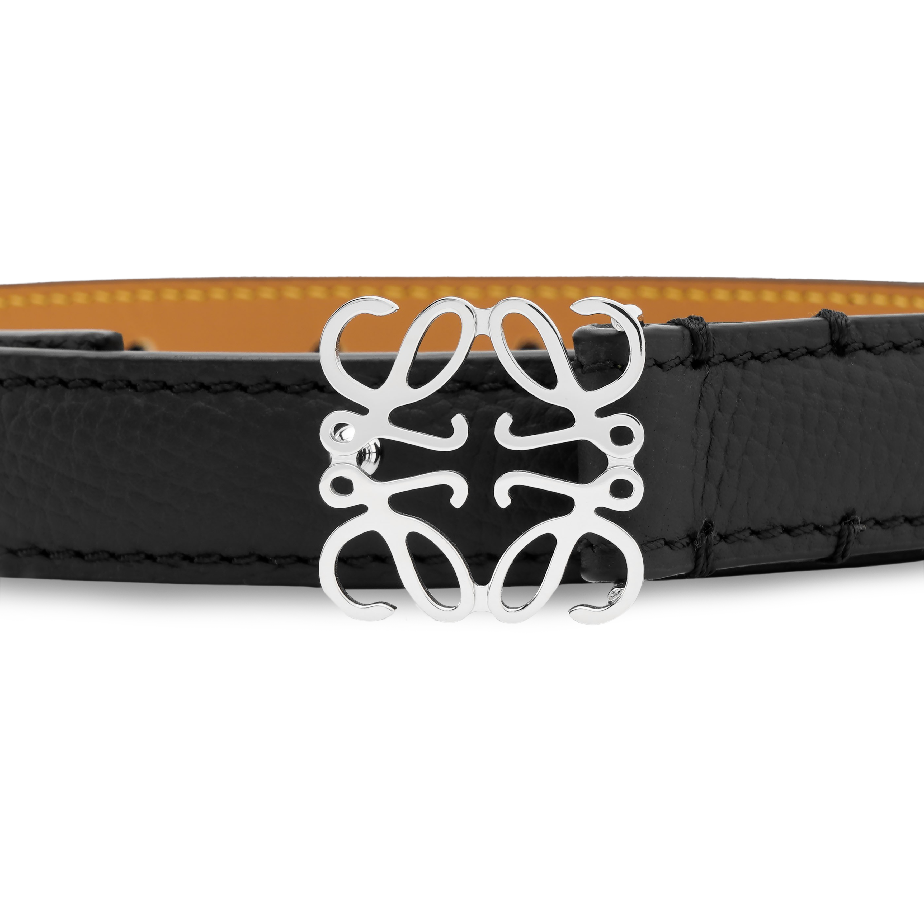 Lookbook (W) ロエベ ブラック カーフスキン レザー ベルト メタルロゴ バックル 幅2cm E619Z15X031341