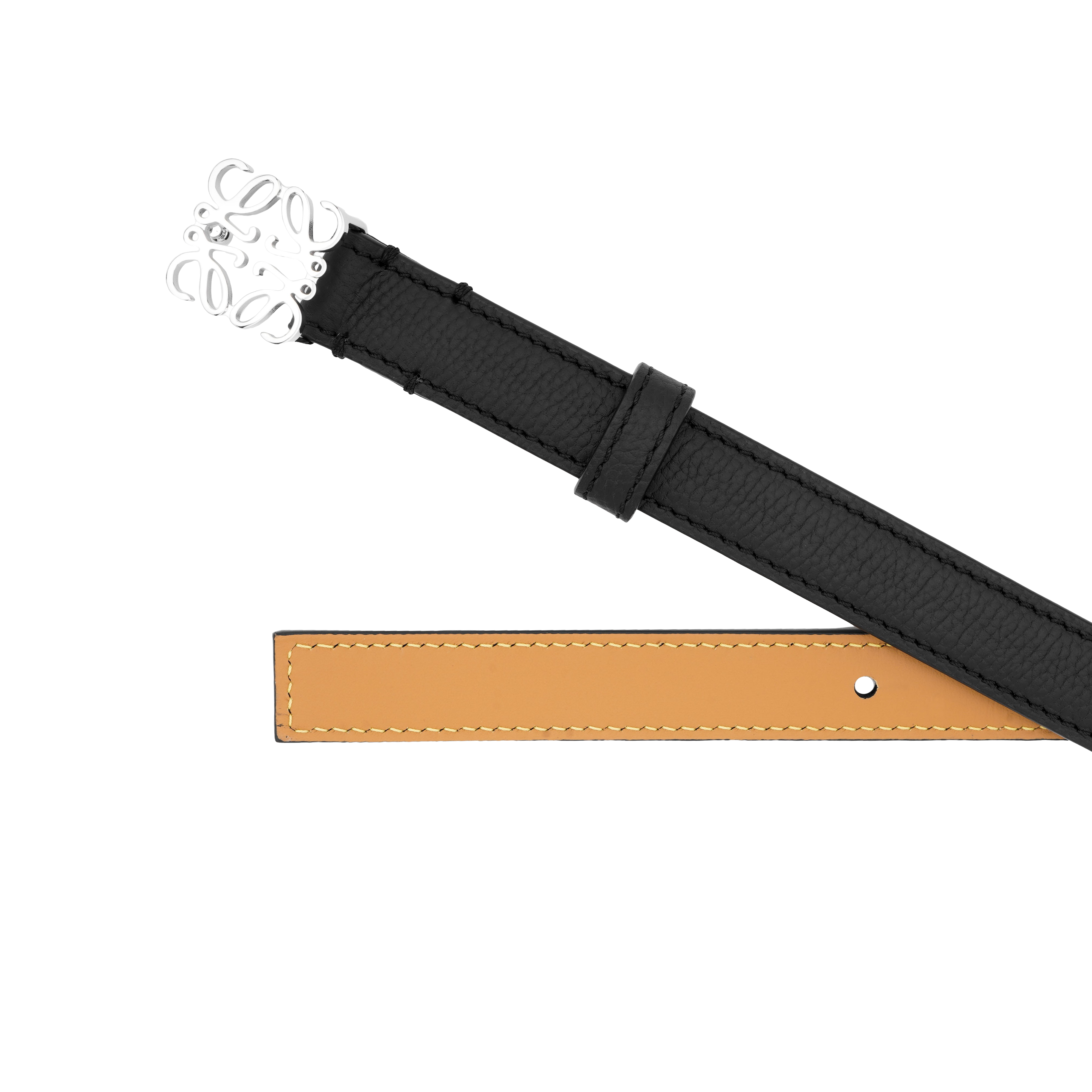 Purchase (W) ロエベ ブラック カーフスキン レザー ベルト メタルロゴ バックル 幅2cm E619Z15X031341