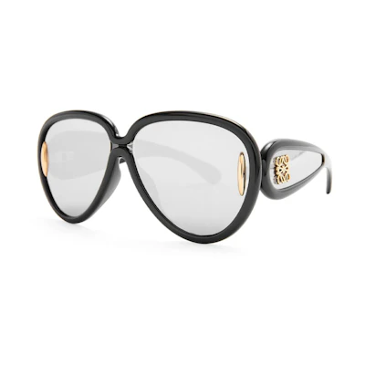(Women) LOEWE Black Irregular Nylon Sunglasses with Logo Temples. LW40132I6501C