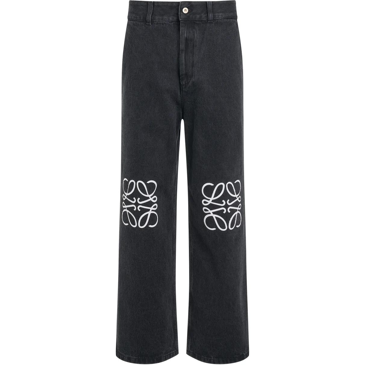 (Women) LOEWE  Black Low-Waist Wide-Leg Logo Jeans S359Y11XAG-1100