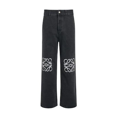 (Women) LOEWE Black Low-Waist Wide-Leg Logo Jeans S359Y11XAG-1100